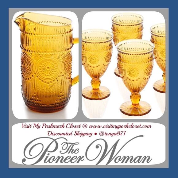 🦋♥️ RARE!! HTF!! Pioneer Woman Adeline Pitcher & 4 Glass Goblets Gift Set - Picture 2 of 12